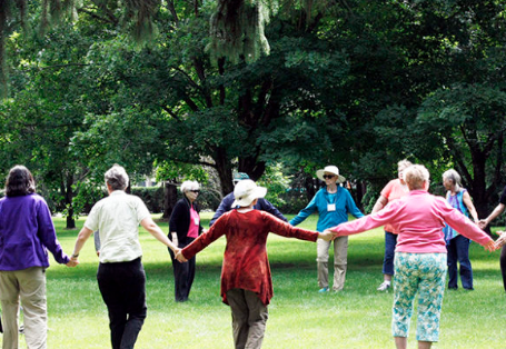 Quakers circle dancing