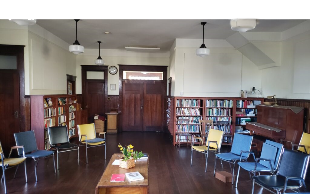 Meetinghouse library and piano